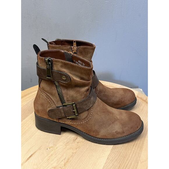 Dunes Max Moto Boot Brown Side Ankle Casual Zip Straps Thick Stitch - Picture 1 of 11